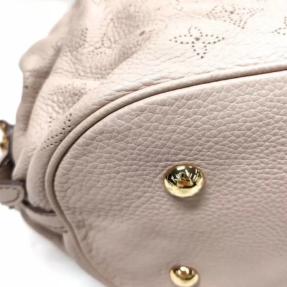Auth Louis Vuitton Neutrals Monogram Mahina L Hobo M93123 LV Handbag Beige Purse